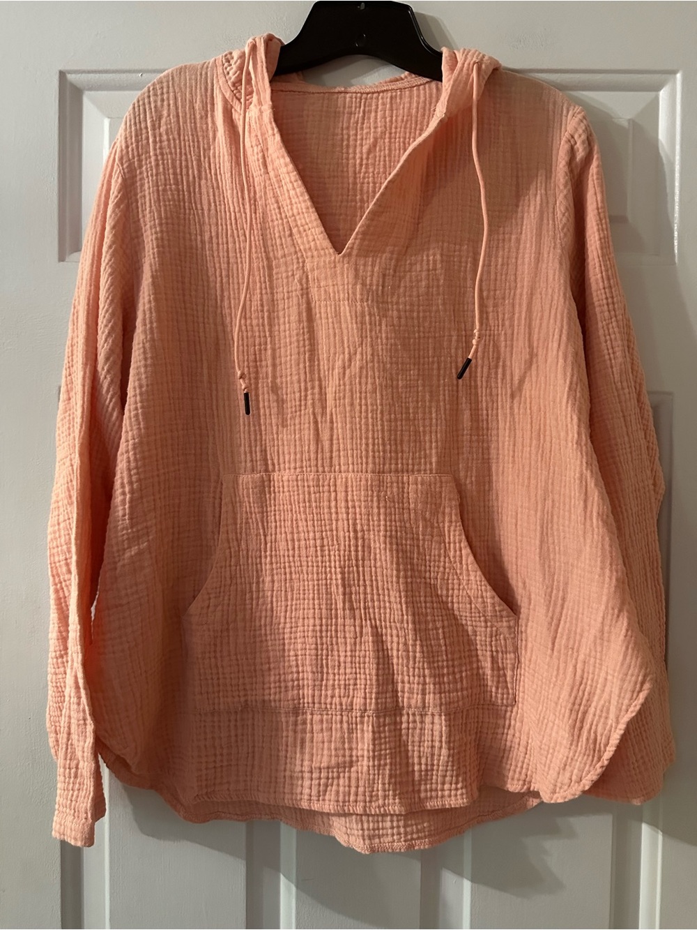 100% Cotton‎ Pink Guaze Hooded Beach Coverup Front Pocket Size Large.